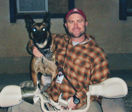 Jimmy and his military working dog Spike in Afghanistan